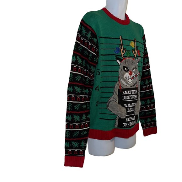 NWT Blizzard Bay Cat Inmate Sweater Mens M Christmas Holiday Tree Destroyer - Picture 4 of 9